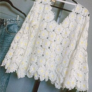 Vintage Daisy Lace Top | Romantic Cottagecore Blouse | Sheer Floral Lace (L/XL)